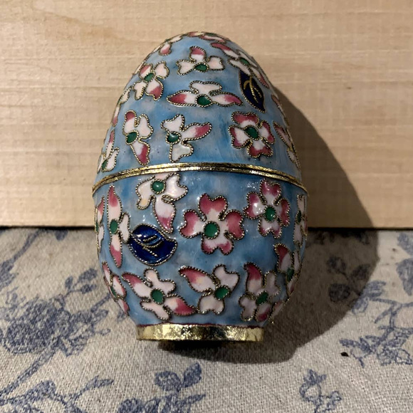 Floral Cloisonné Enamel Egg Trinket Box - Picture 6 of 9